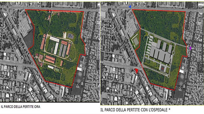 Il Parco della Pertite con e senza il nuovo ospedale