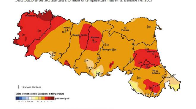 tabella anomalie temperature 2017 Arpae