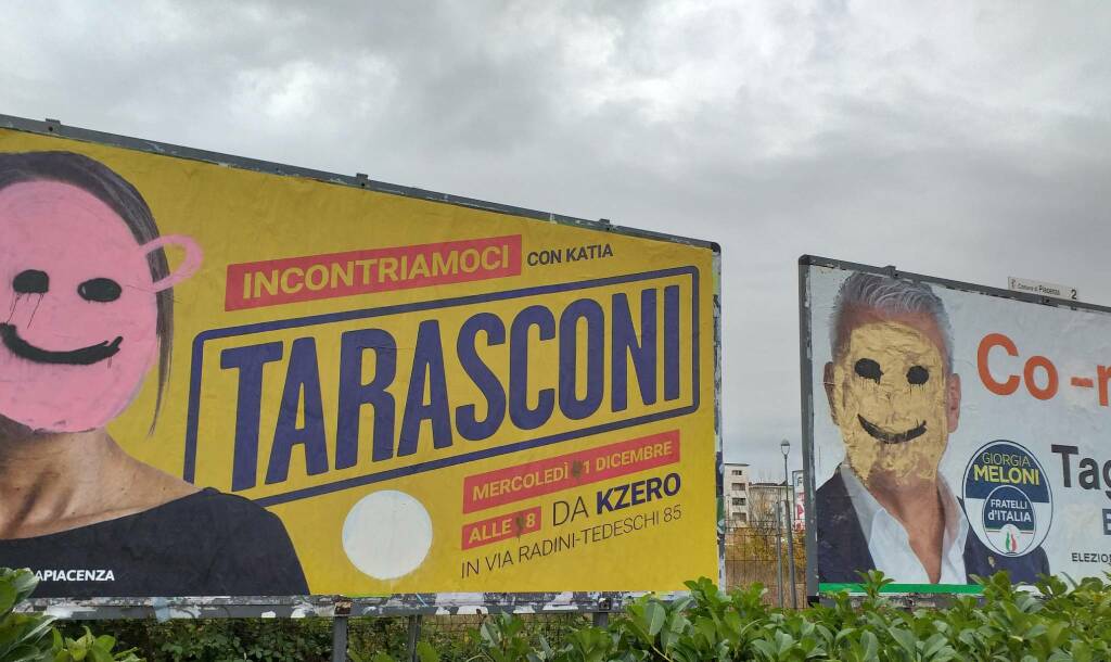 Manifesti elettorali di Tarasconi e Tagliaferri vandalizzati 