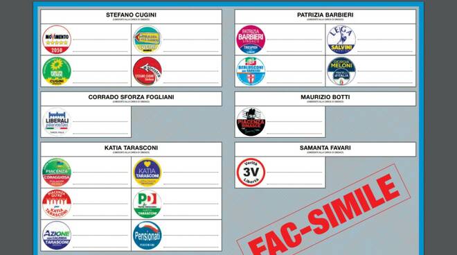 Fac simile scheda elettorale comunali Piacenza 2022